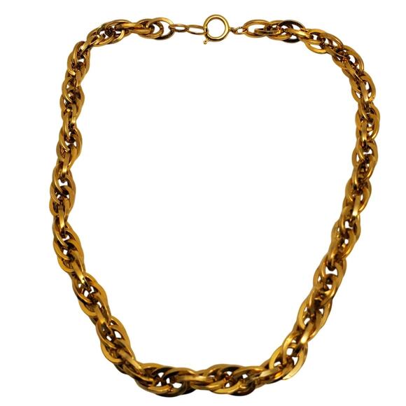 Classic Gold Rope Chain Necklace Chunky Twisted Link Vintage Statement Thick 80s - Picture 7 of 7